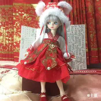 Аксессуары для кукольной одежды 30 см для кукольной одежды 1/6 Bjd Красный Hanfu Древний новогодний национальный наряд для девочек, игрушки в подарок, без куклы
