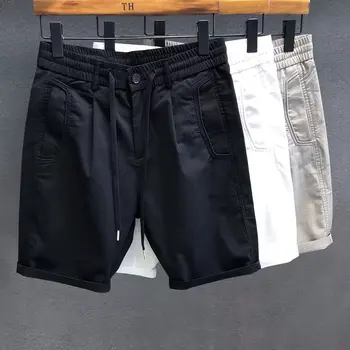 Мужские шорты с эластичной резинкой на талии, дышащие однотонные повседневные шорты, мужские Летние хлопчатобумажные рабочие штаны для спортзала 2023, Быстросохнущие, короткие Homme