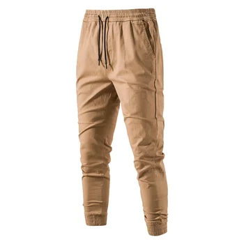 Хлопчатобумажные повседневные брюки для мужчин, эластичные брюки-карго с завязками, мужская осенняя уличная одежда, брюки для бега трусцой для мужчин