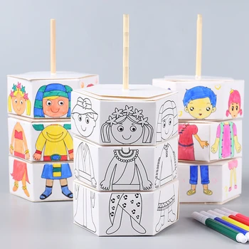 Детские Вращающиеся сменные игрушки для акварельной живописи, бумажная вращающаяся кукла ручной работы, интерактивные игрушки для рисования 