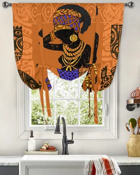 Этнические символы, Африканская женщина, Оконная занавеска для гостиной, спальни, балкона, кафе, кухни, Римская занавеска