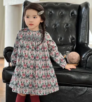 Осенне-зимние детские платья, платье с длинными рукавами, высококачественное платье с ручной вышивкой и принтом, платье во французском пасторальном стиле