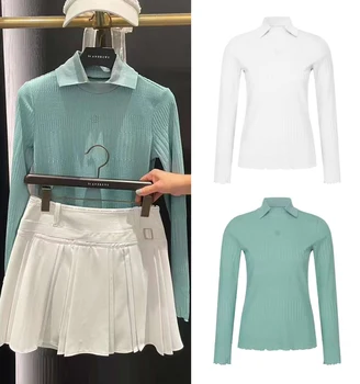 женская одежда для гольфа, трикотажные рубашки-поло, осенние трикотажные топы с длинными рукавами, модные женские спортивные топы для гольфа ST016