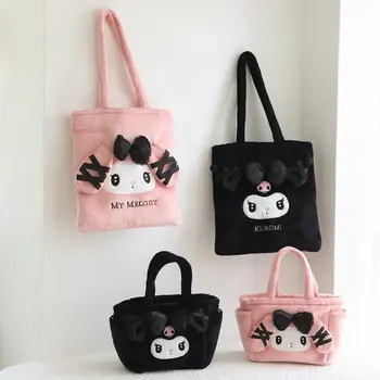 Новая сумочка Sanrio Lovely Kuromi My Melody, плюшевая сумка, милая сумка через плечо в стиле Лолиты Джанпезе, Студенческая черная сумка для Бенто, подарок для девочки