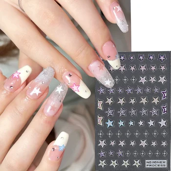 Красочные звезды, клейкие наклейки для ногтей, выдалбливают звезды, дизайн ногтей, наклейки для маникюра, украшения для маникюра во французском стиле Y2K # NO-110