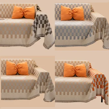 Универсальное большое полотенце для дивана, Двухцветное хлопчатобумажное одеяло с сеткой, чехол для дивана 