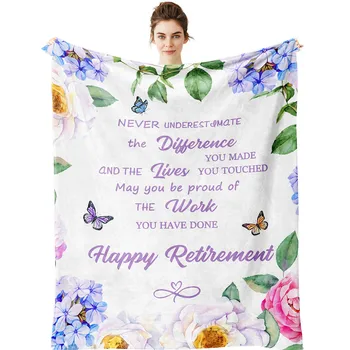 Фланелевое одеяло KACISSY Happy Retirement с цветочным принтом и буквами, одеяло для кондиционирования воздуха, подарки для пенсионеров для женщин и мужчин