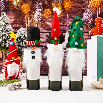 Рождественский орнамент, крышка для винной бутылки, держатели для сумок для винных бутылок, Рождественский подарок для новогодней вечеринки, декор обеденного стола