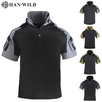 Тактическая рубашка HAN WILD Army, военная камуфляжная футболка, Мужская одежда, пейнтбольные футболки, боевые рубашки с капюшоном, многокамерная походная одежда
