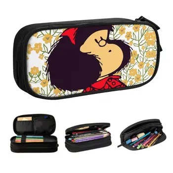 Индивидуальные пеналы Mafalda Flowers Kawaii для девочек и мальчиков Большой емкости, сумка для карандашей с комиксами Quino, канцелярские принадлежности для студентов