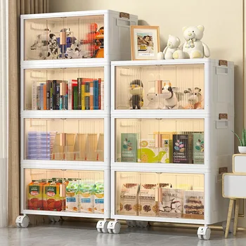 Складной портативный шкаф для хранения бытовых многослойных закусок, игрушек, одежды, книг, Штабелируемый ящик для хранения с двойной дверью