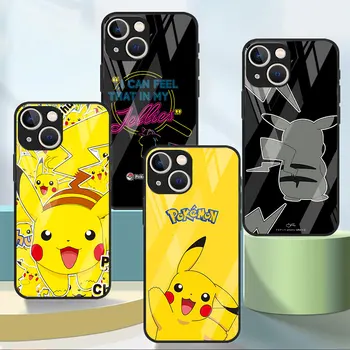Чехол Из Закаленного Стекла Для Apple iPhone 14 Plus 13 Pro Max 11 12 Mini XR 7 8 Задняя Крышка Телефона Luxury Funda Hot Pokemon Pikachu Capa