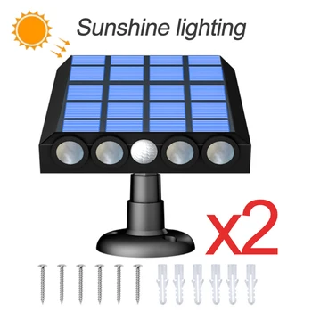2шт Светодиодный настенный светильник на солнечной энергии, наружный датчик движения PIR, Водонепроницаемое IP65 Освещение для садовой дорожки, гаражного двора, уличного солнечного света