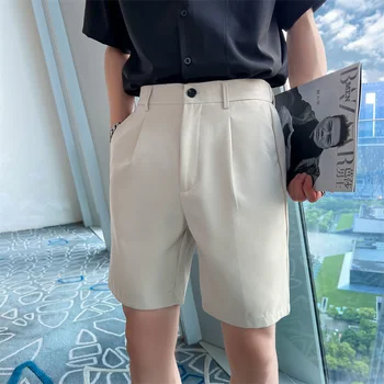 2022 Мужские летние модные повседневные шорты / Мужской Приталенный однотонный деловой костюм Свободного покроя, пляжный Плюс размер S-3XL