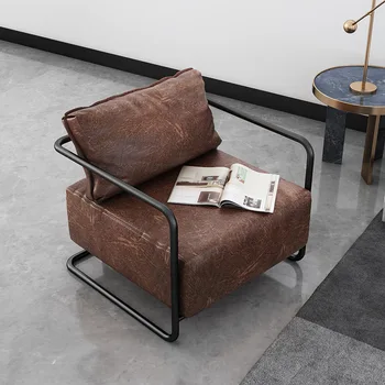 Американский одноместный кожаный диван-кресло Лофт в индустриальном стиле Гостиная Ленивый диван Современный бизнес-шезлонг