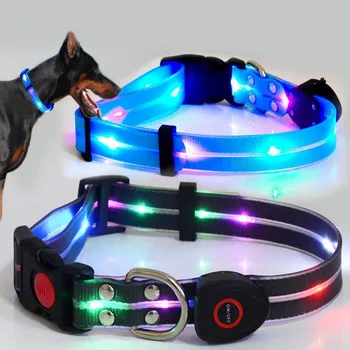 Светодиодный светящийся ошейник для собак, заряжающийся через USB, светящийся ошейник для домашних животных из ПВХ