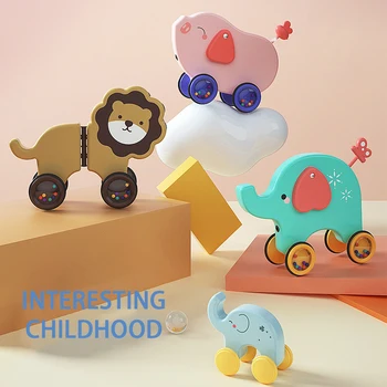 Детское деревянное животное, тяговая веревка, обучающая ходьбе игрушка, развивающие игрушки для детей раннего возраста, мультяшные игрушки-тачки для детей