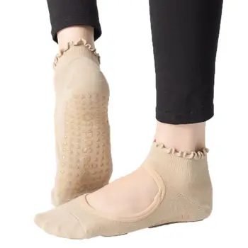 Тапочки без спинки, силиконовая точка для дам, оборки, Однотонные нескользящие женские чулочно-носочные изделия, Носки для пилатеса, Балетные носки, Носки для йоги