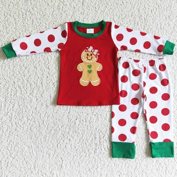Самые продаваемые пижамы для маленьких девочек, Рождественские Пряничные Детские пижамы с вышивкой, Комплекты пижам для мальчиков и девочек оптом