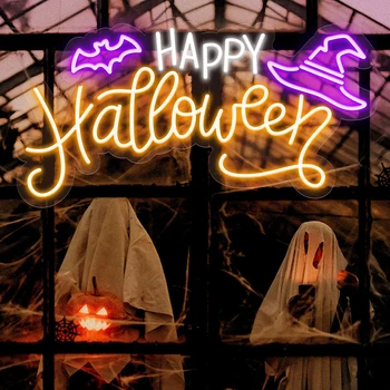 Неоновая вывеска Happy Halloween для вечеринки в честь Хэллоуина Декор стен дома Светодиодная неоновая подсветка Индивидуальные эстетичные акриловые неоновые Персонализированные подарки