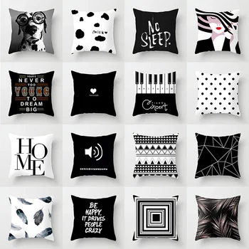 Черно-белая наволочка с геометрическим портретом, домашний диван, Офисная подушка, наволочка, украшение для дома, автомобиль, настраиваемый