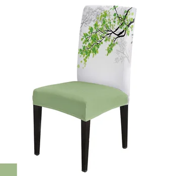 Набор чехлов для стульев с зелеными листьями из ветки растения, Кухонный Обеденный Чехол из эластичного спандекса для банкета, свадебной вечеринки