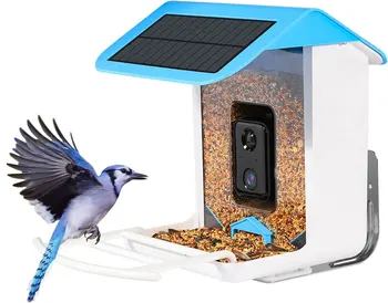 Умная кормушка для птиц с камерой 1080P Автоматическая видеосъемка птиц Распознавание птиц с помощью искусственного интеллекта Подключение Wi Fi Солнечная зарядка IP65 Водонепроницаемый