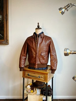 Куртка, кожаное пальто, повседневное пальто с лацканами, мужское, красно-коричневое, с множеством карманов, с рисунком в рубчик по низу, приталенное, Модное, весна-осень