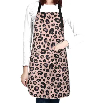Розовый фартук в виде гепарда с леопардовым принтом для женщин и мужчин, непромокаемые фартуки без рукавов с карманом для работы на кухне, в ресторане, кафе