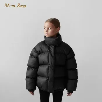 Модная хлопковая стеганая куртка для маленьких мальчиков и девочек, Толстое зимнее Детское пальто с воротником-стойкой, Теплая верхняя одежда, Однотонная Свободная Одежда для малышей от 3 до 12 лет