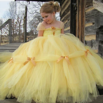 Желтое свадебное платье для девочки в цветочек без рукавов из пышного тюля для вечеринки по случаю Дня рождения, бала, Конкурса красоты, одежды для первого причастия