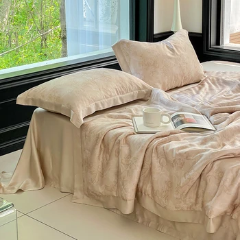 Бамбуковое лиоцелловое охлаждающее шелковисто-мягкое летнее стеганое одеяло, пуховое одеяло с хлопковым наполнителем, 1 плоская простыня, 2 наволочки