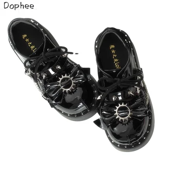 Оригинальные туфли Dophee в стиле панк Spice Girls на толстой подошве, Y2K, обувь из искусственной кожи с круглой головкой, женские туфли-лодочки на платформе и высоком каблуке с металлической цепочкой
