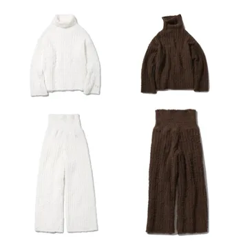 Комплект домашней одежды для родителей и детей, теплая осенне-зимняя домашняя одежда с высоким воротником, пижама и брюки