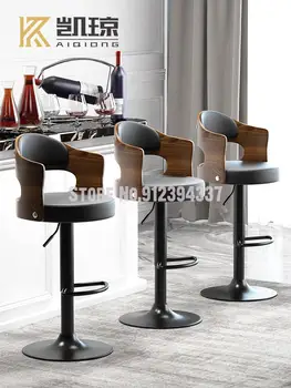 Барный стул с подъемной спинкой из цельного дерева, Высокий табурет, Современный простой железный барный стул, барный стол, стул на стойке регистрации