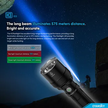Cyansky Профессиональный тактический зеленый / красный светодиодный фонарик, 4 режима, охотничий фонарь, USB Перезаряжаемый фонарь, Водонепроницаемый H3 V2.0