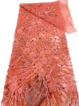 Новое 3D цветочное кружево с бриллиантовой вышивкой блестками, кружевная ткань из французского тюля, высококачественное модное женское милое платье