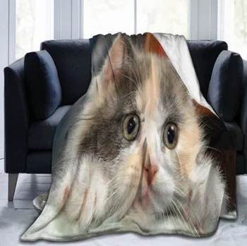 Фланелевое одеяло с милым карманным котом, Серое, с рисунком кота, Уютные и мягкие Плюшевые Одеяла для кровати, дивана, кресла в гостиной