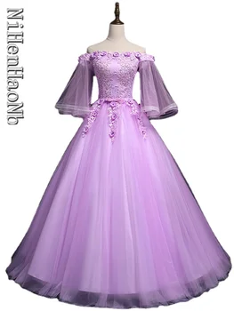 Роскошные Светло-фиолетовые Пышные Платья С аппликациями, Бальное платье длиной до пола, Винтажное Платье Vestidos De 15 Anos Quinceanera