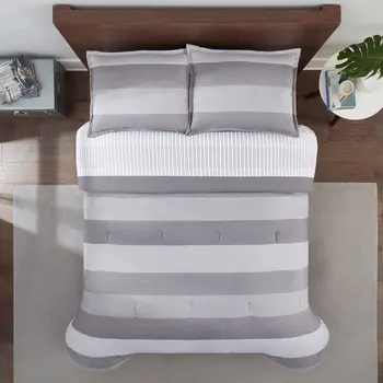 Кровать Simply Clean Billy Grey в текстурированную полоску в сумке, Queen-Size, из 7 предметов