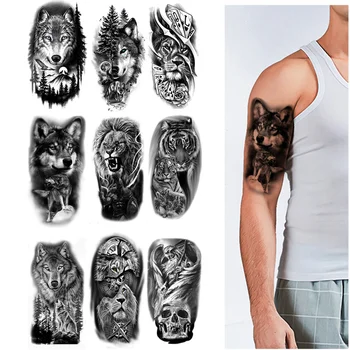 Временные татуировки для мужчин, водонепроницаемые наклейки с татуировками на теле для женщин, Искусственная татуировка волка, Татуировка животного на руке