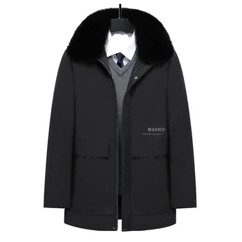 Зимнее пальто 2023 Мужская утолщенная хлопчатобумажная куртка со съемным меховым воротником хлопчатобумажная куртка средней длины с ветрозащитным и теплым дизайном