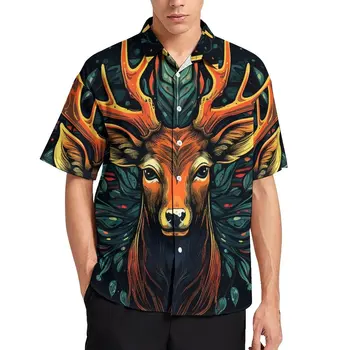 Повседневные рубашки с оленями, иллюстрация в винтажном стиле, рубашка для отпуска, модные блузки на Гавайях, мужской принт, большой размер
