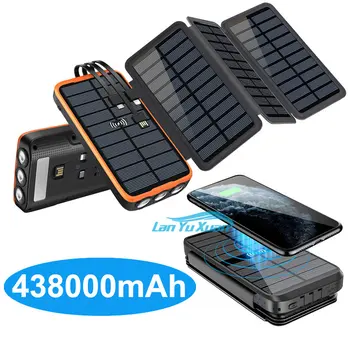 43800 мАч PD 20 Вт Солнечный блок питания с кабелем Быстрое беспроводное зарядное устройство Qi для iPhone 13 Samsung S22 Powerbank с фонариком