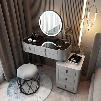 Туалетный столик для макияжа в спальне, светильник, Зеркало с черными ящиками для хранения, туалетный столик класса люкс, французская мебель