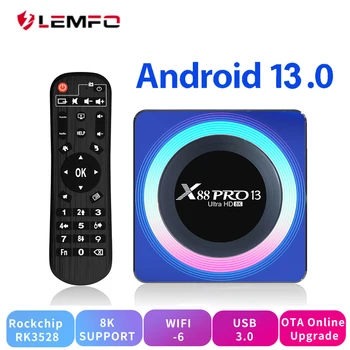 LEMFO X88 Pro 13 Акриловый Android 13 TV Box Voice RK3528 4 ГБ ОЗУ 32 ГБ 64 ГБ ПЗУ 8K 4K 3D Wifi6 BT5.0 IPTV 2023 PK H96 Max Tox Btv