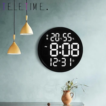 12-дюймовый светодиодный цифровой настенный будильник с дисплеем календаря температуры даты влажности 12/24 часов, настольные часы для украшения домашнего офиса