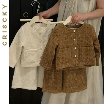 Комплект одежды для маленьких девочек, осенний однотонный модный комплект одежды, новый детский милый костюм из 2 предметов, детская одежда в корейском стиле, костюм
