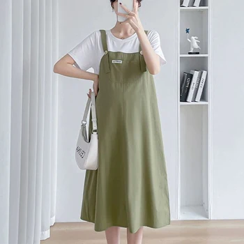 Летняя новая одежда для беременных, элегантный Корейский стиль, Темпераментная строчка, искусственная одежда из двух частей для кормления грудью, платье для беременных