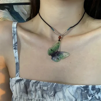 Шинуазри, Прозрачное Ожерелье Ручной работы с бабочками, Вечерние Украшения